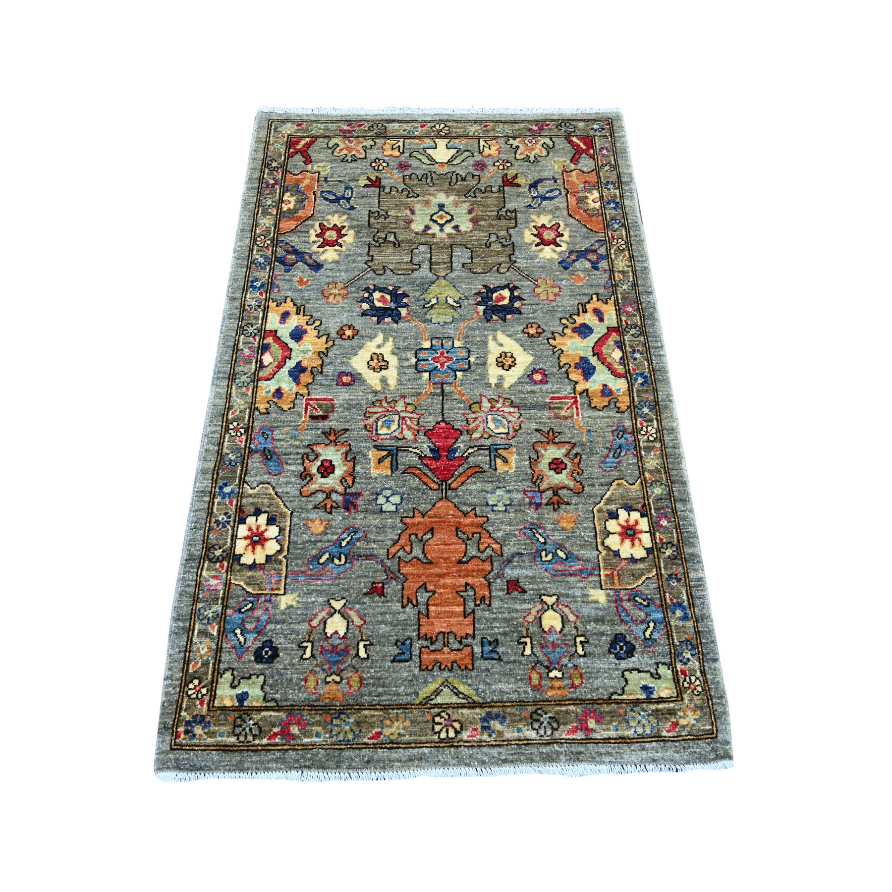 3'1"x5' Fossil Gray, Hand Knotted, Heriz All Over Design, Aryana Grade, Vegetable Dyes, High Mountain Wool, Soft Pile, Densely Woven, Oriental Rug 